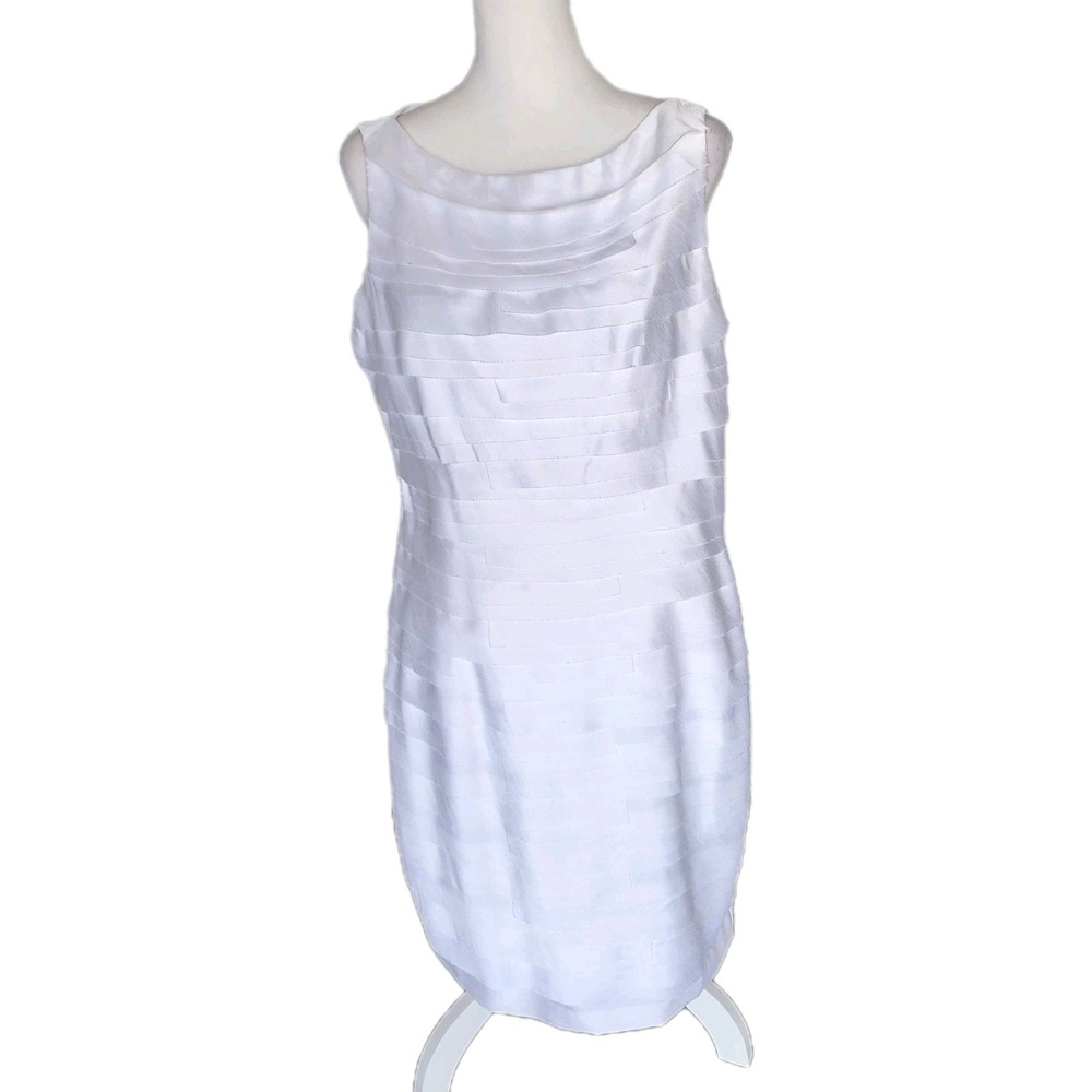 London Times Sheath Dress Womens 14 White Tiered Cocktail Party‎ Wedding Church